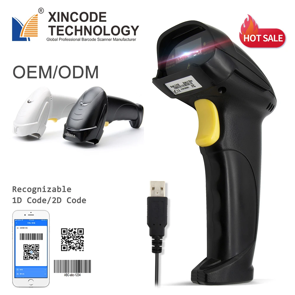 

Xincode Laser CCD CMO Scan wired Bar Code Scanners Reader Corded Handheld 1D 2D QR Barcode Scanner suppliers X-9100