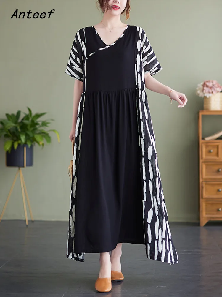 Anteef short sleeve cotton vintage stripe dresses for women casual loose long summer dress elegant clothing 2022 
Anteef short sleeve cotton vintage stripe dresses for women casual loose long summer dress elegant clothing 2022