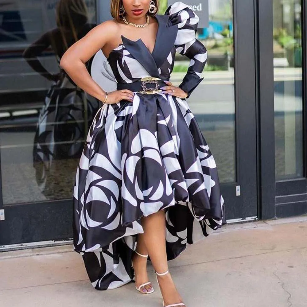 Платье с косым плечом, асимметричная юбка, длинная юбка с принтом, платье без пояса, весна-лето 2022, африканские вечерние платья 
Платье с косым плечом, асимметричная юбка, длинная юбка с принтом, платье без пояса, весна-лето 2022, африканские вечерние платья