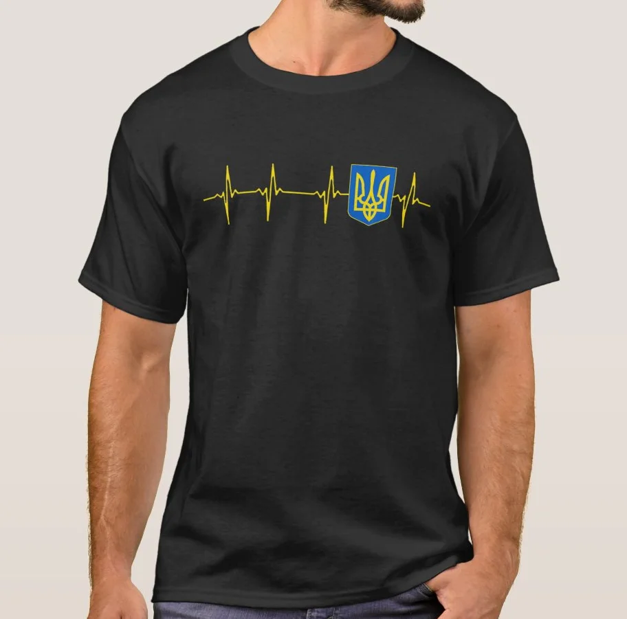 

I Love Ukraine Country Heart Trident Flag Ukrainian Heartbeat T Shirt. Short Sleeve 100% Cotton Casual T-shirts Loose Top S-3XL