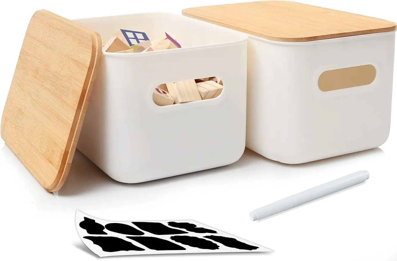 2 Packs Plastic Storage Bins with Bamboo Lids Stackable Storage Containers for Organizing, Bundled with Labels and Marker
2 Packs Plastic Storage Bins with Bamboo Lids Stackable Storage Containers for Organizing, Bundled with Labels and Marker