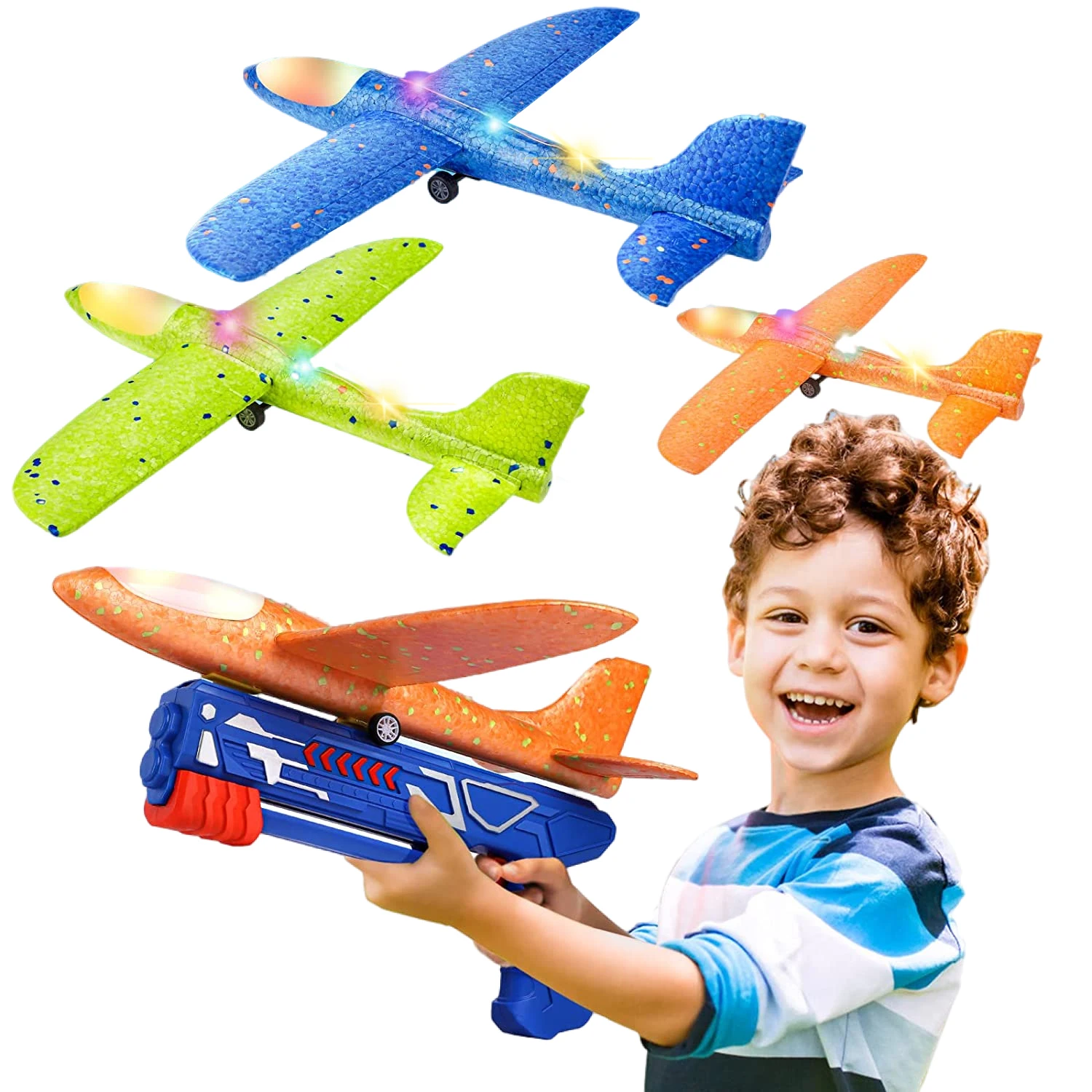 

Outdoor Flying Games Kids Birthday Gifts Large Airplane Launcher Toy Set Throwing Foam Glider Catapult Plane Toys