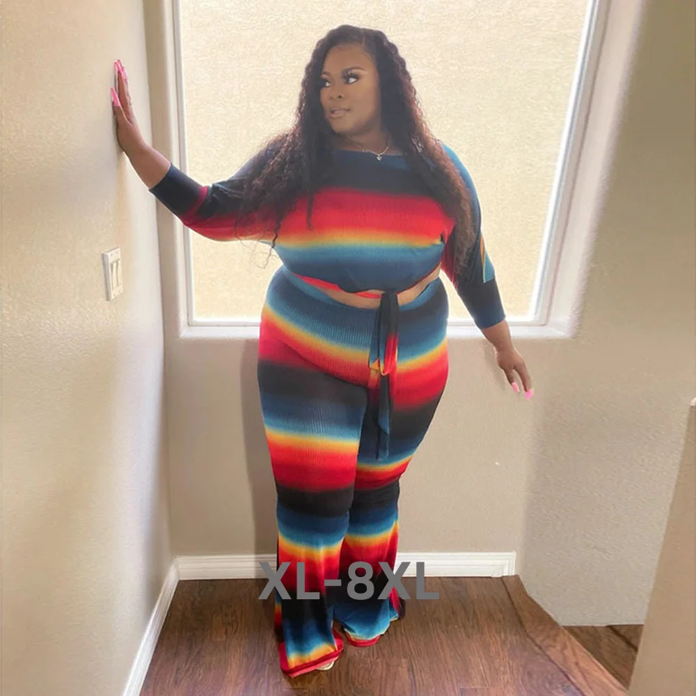 Plus Size Fall Clothing Two Piece Set Women Stripe Crop Bandge Top Elastic Waist Wide Leg Pants Sets Wholesal 3xl 4xl 5xl 6xl
Plus Size Fall Clothing Two Piece Set Women Stripe Crop Bandge Top Elastic Waist Wide Leg Pants Sets Wholesal 3xl 4xl 5xl 6xl