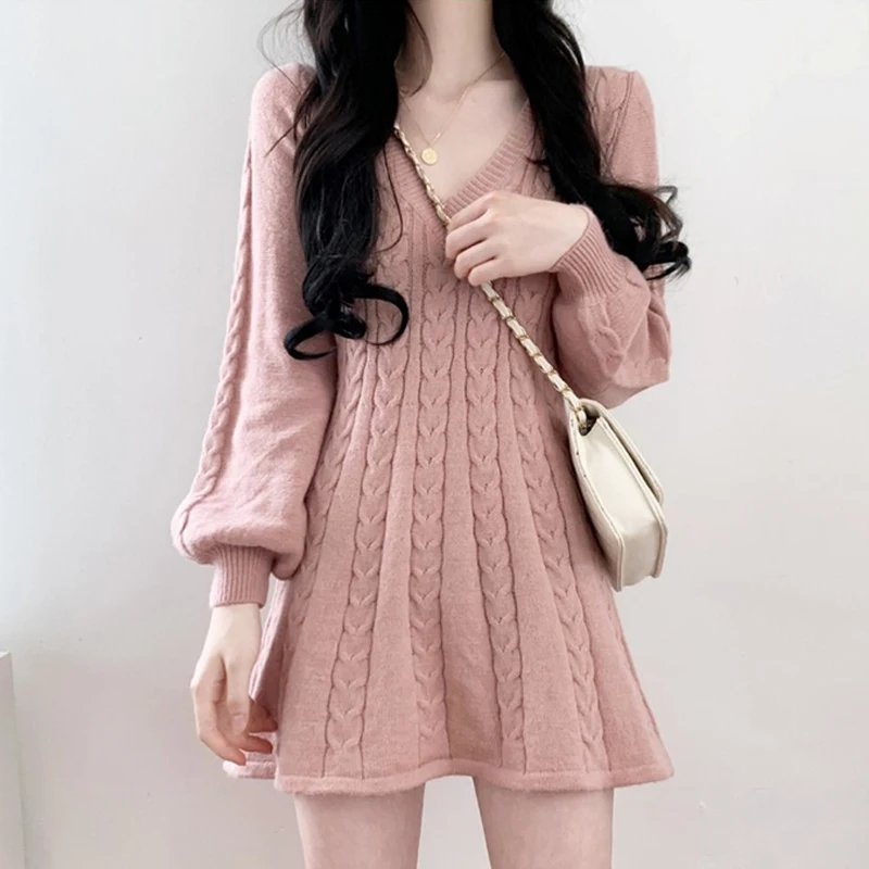 Elegant Slim Bottom Autumn Winter V Neck Pink Twist Sweater Dress Mini Wild Lantern Sleeve Knit White Vestido Mujer Lady sweet
Elegant Slim Bottom Autumn Winter V Neck Pink Twist Sweater Dress Mini Wild Lantern Sleeve Knit White Vestido Mujer Lady sweet