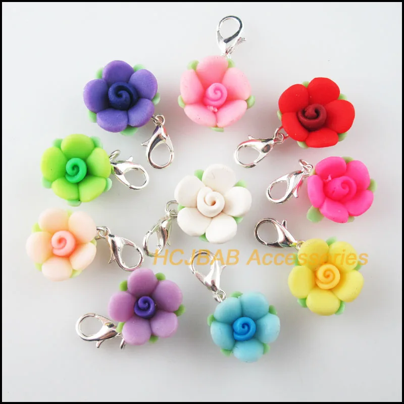 

Fashion New 20Pcs Mixed Fimo Polymer Clay Star Flower Charms Silver Plated With Clasps 15mm