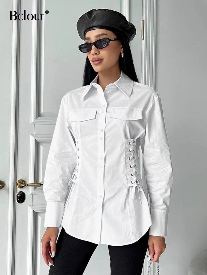 Bclout Fashion Lace-Up White Shirts Blouses Women Autumn Long Sleeve Slim Office Lady Shirts Elegant Solid Party Blouses Female 
Bclout Fashion Lace-Up White Shirts Blouses Women Autumn Long Sleeve Slim Office Lady Shirts Elegant Solid Party Blouses Female
