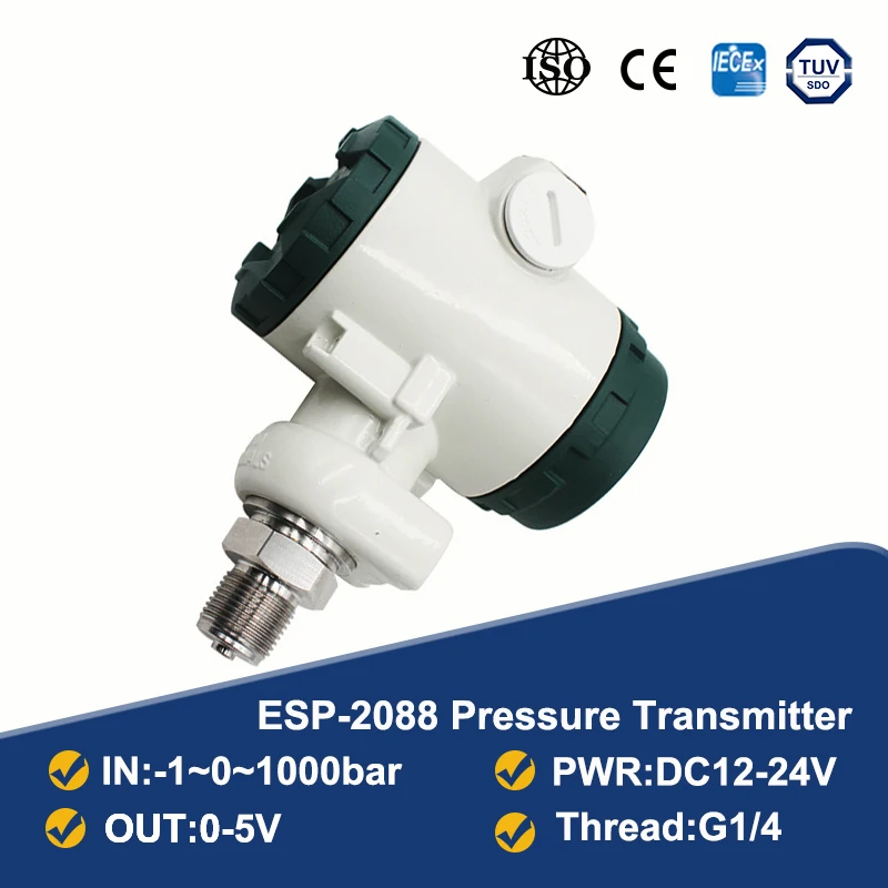 2088 Pressure Transducer Measuring Range -1-0-1000bar 0-5V Output G1/4 Connector Oil Water Air Gas Liquid Pressure Transmitter
2088 Pressure Transducer Measuring Range -1-0-1000bar 0-5V Output G1/4 Connector Oil Water Air Gas Liquid Pressure Transmitter