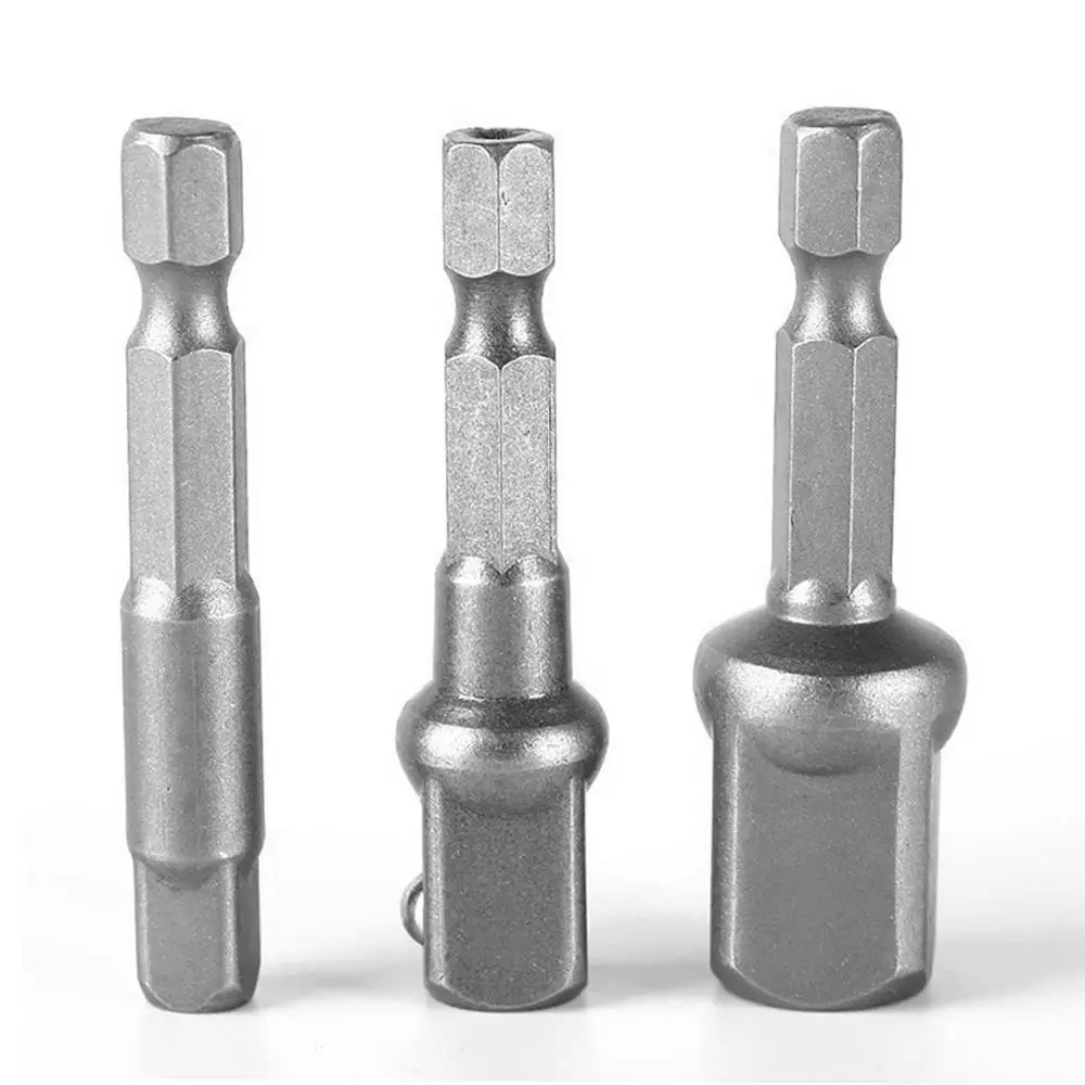 

New 3pcs Socket Adapter 1/4 3/8 1/2Inch Nut Driver Sockets Impact Hex Shank Extension Drill Bits Bar Set 3 Short rods 50mm