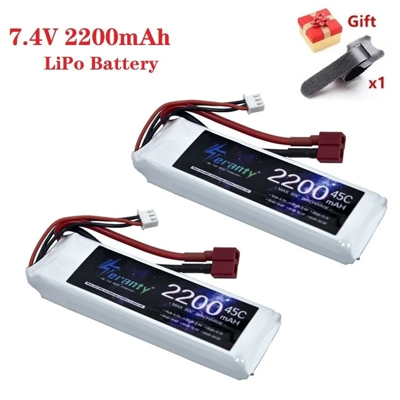 

7.4v 2200mAh LiPo Battery With T Plug For RC Quadcopter Helicopter Car Boat Drones Spare Parts 7.4V 2S 45C Battery 1-3Pcs