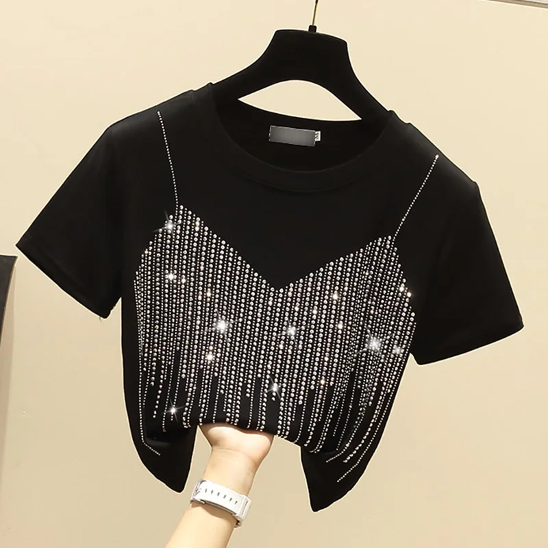 Koren Fashion T-shirt Women's Clothing Luxury Chic Hot Diamond Short Sleeve Short Sleeve O-Neck Top Tees Blouse Femmes
Koren Fashion T-shirt Women's Clothing Luxury Chic Hot Diamond Short Sleeve Short Sleeve O-Neck Top Tees Blouse Femmes