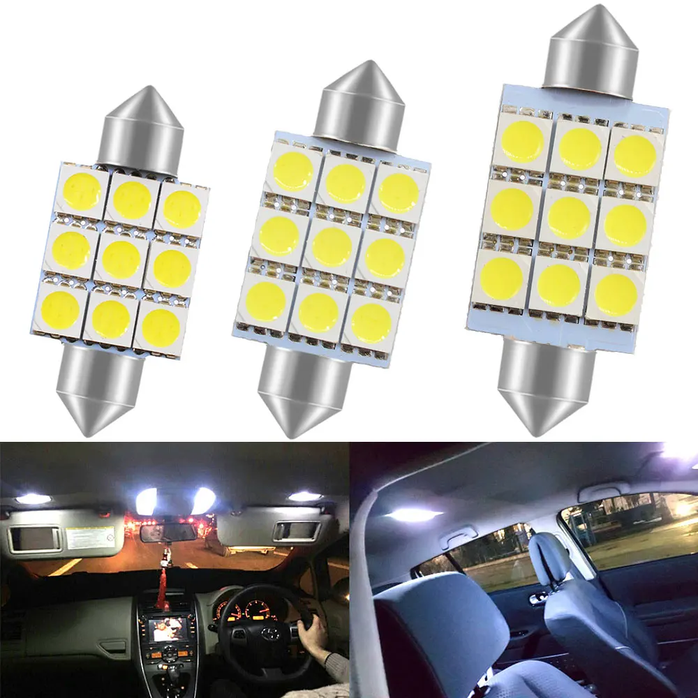 1pcs New White C5W C10W 5050 9SMD Ceiling Bulb 31mm 36mm 39mm DC 12V Car LED Dome Festoon Door Light Reading Lamps Interior Leds
1pcs New White C5W C10W 5050 9SMD Ceiling Bulb 31mm 36mm 39mm DC 12V Car LED Dome Festoon Door Light Reading Lamps Interior Leds