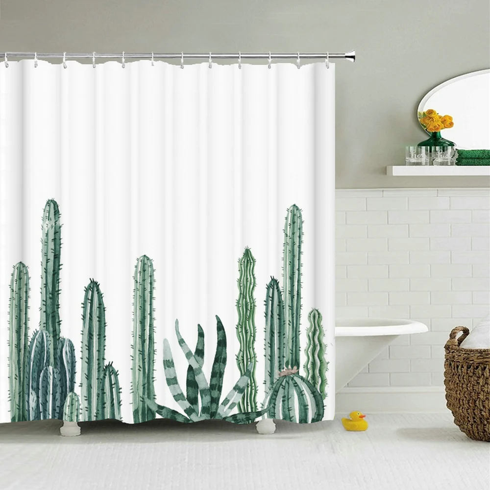 

Cactus Shower Curtains Waterproof Polyester Fabric Shower Plants Bathroom Screen Curtain Home Decor 180X180cm Curtains Tropical