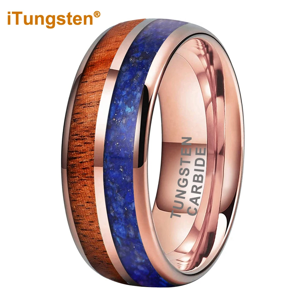 

I Tungsten 8 мм Прямая поставка розовое золото вольфрамовое кольцо для мужчин женщин мужчин Обручальное мужское обручальное кольцо синяя-Lapis Koa д...