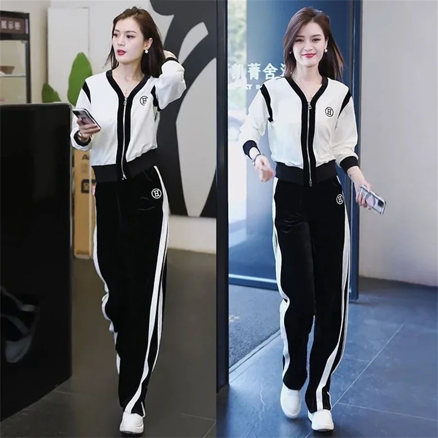 Elegant Velvet 2 Piece Sets Korean Side Stripe Patchwork V-neck Jacket Wide Leg Pants Tracksuits Spring Oversize 4XL Outfits
Elegant Velvet 2 Piece Sets Korean Side Stripe Patchwork V-neck Jacket Wide Leg Pants Tracksuits Spring Oversize 4XL Outfits