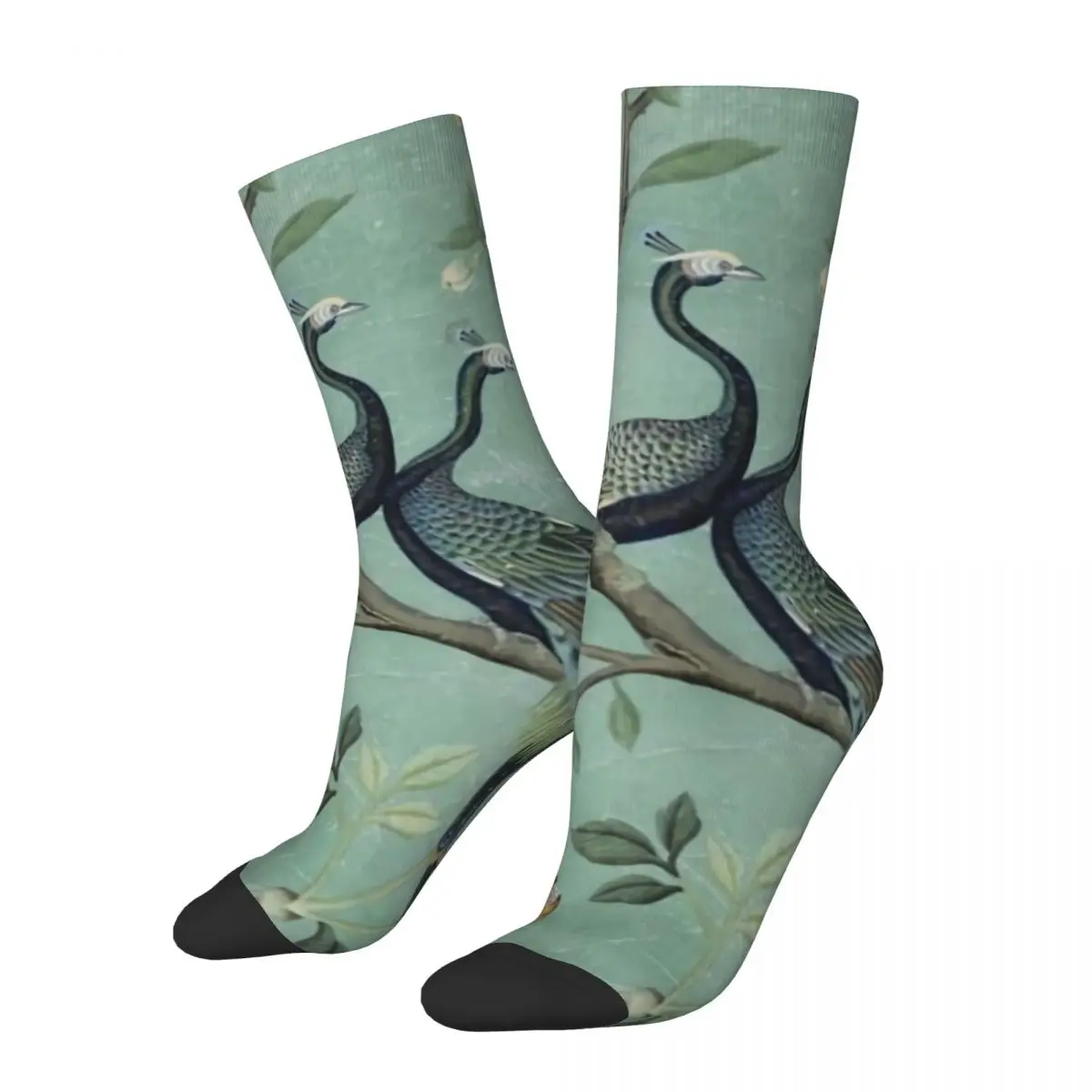 

Funny Crazy Sock for Men A Teal Of Two Birds Chinoiserie Hip Hop Harajuku China Style Quality Printed Boys Crew Sock Casual Gift