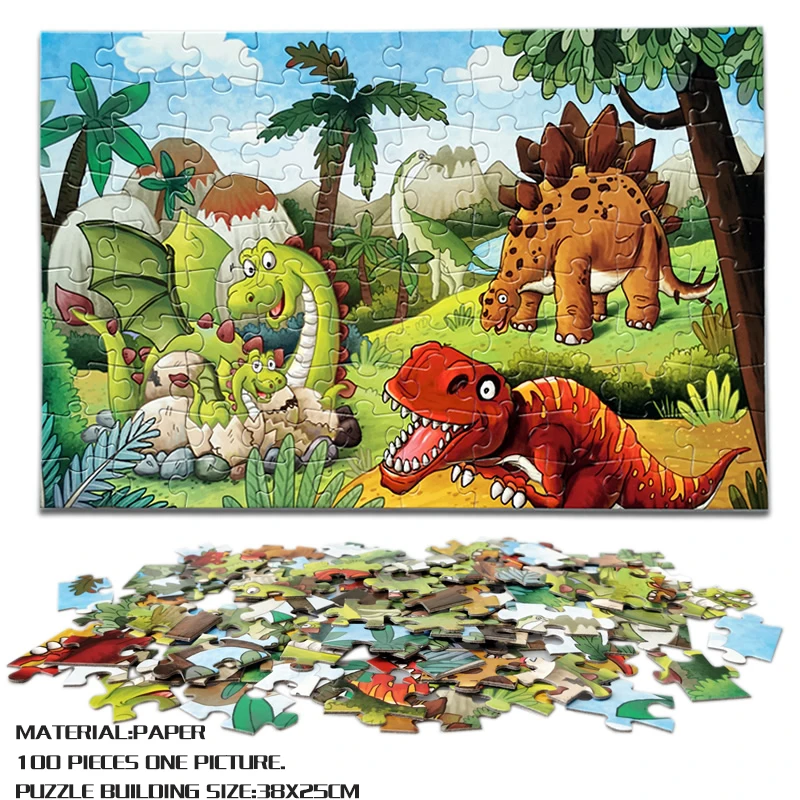 

Dinosaur puzzle 100 pieces Tyrannosaurus Rex Stegosaurus deltoid pterosaur children's educational toys children's gifts