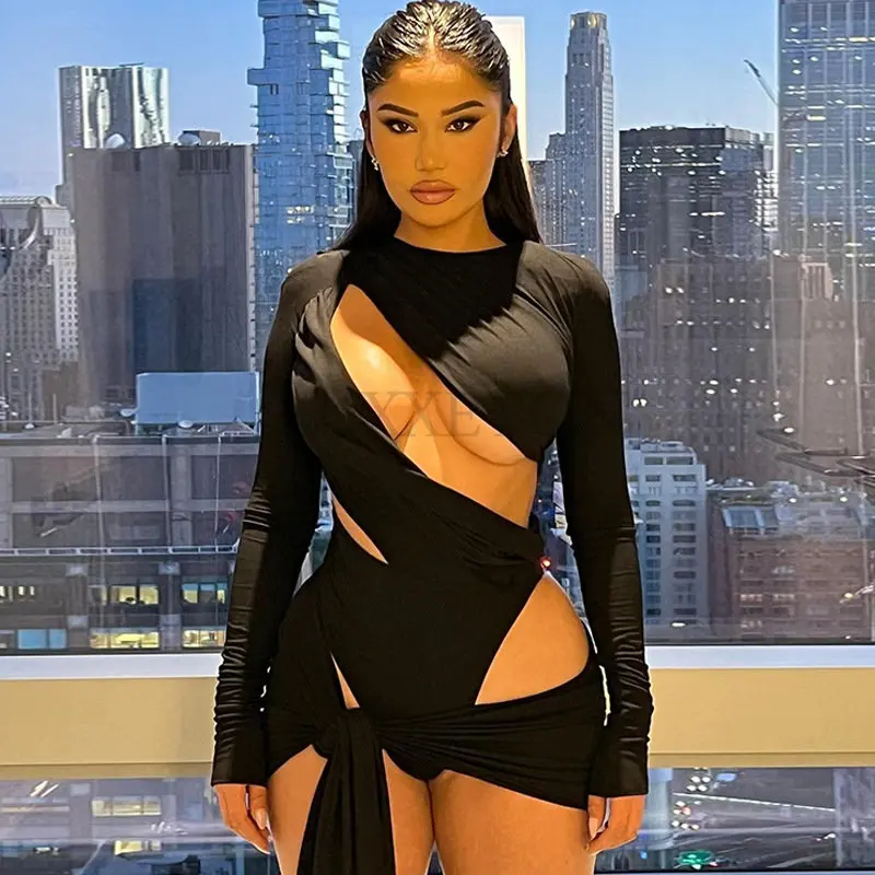 Sexy Cleavage Bodysuits Hollow Out Skinny O-neck Long Sleeves Overalls Women's Stretchy Fashion Solid One-piece
Sexy Cleavage Bodysuits Hollow Out Skinny O-neck Long Sleeves Overalls Women's Stretchy Fashion Solid One-piece