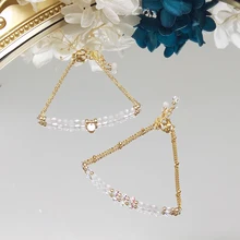 Lii Ji Rose Quartz 3mm Natural Stone With Crystal 14K Gold Filled Bracelet Handmade Bohe Fashion Jewelry For Female