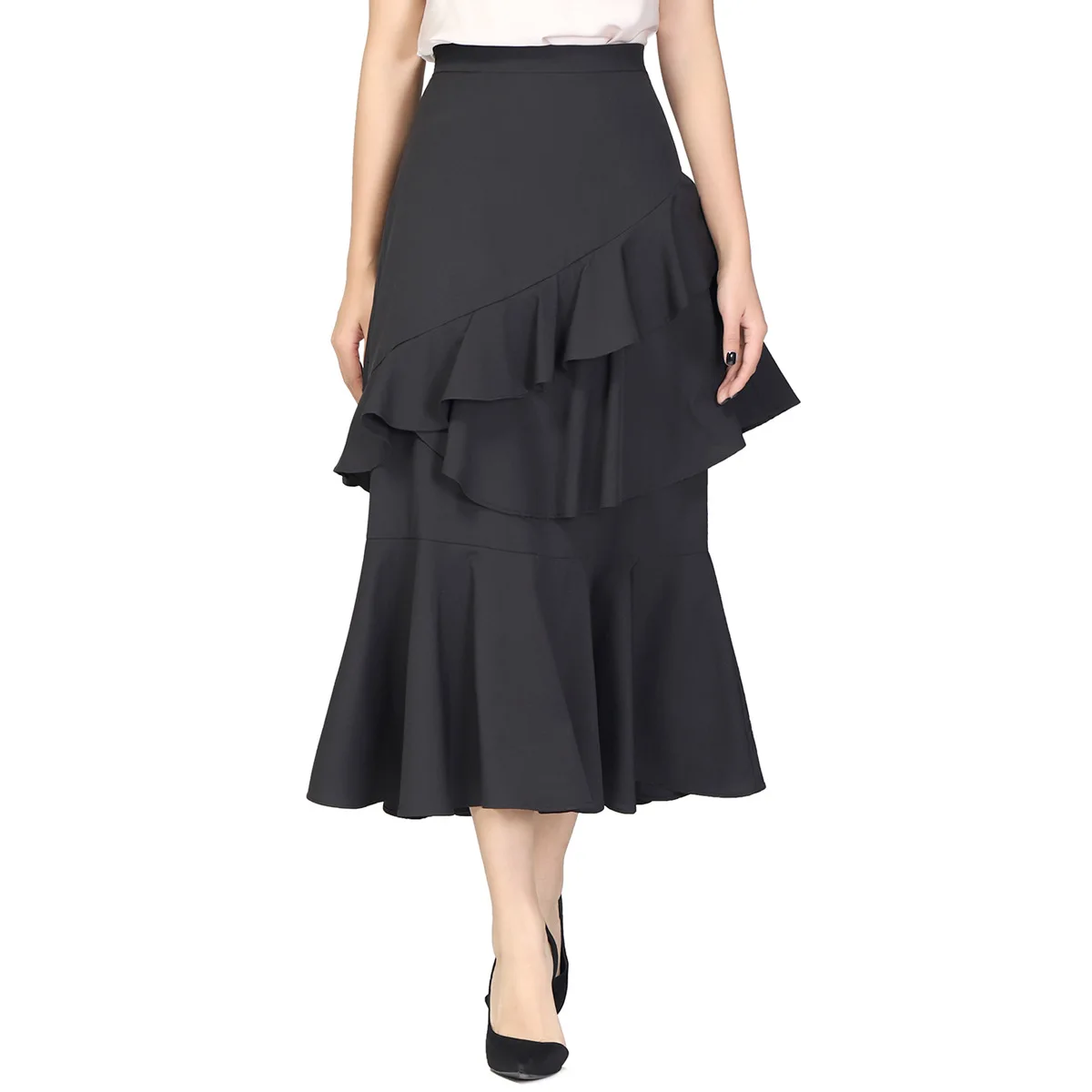 High Waist Ruffle Elegant Women's Skirts Solid Color A Line Loose Casual Long Skirt
High Waist Ruffle Elegant Women's Skirts Solid Color A Line Loose Casual Long Skirt