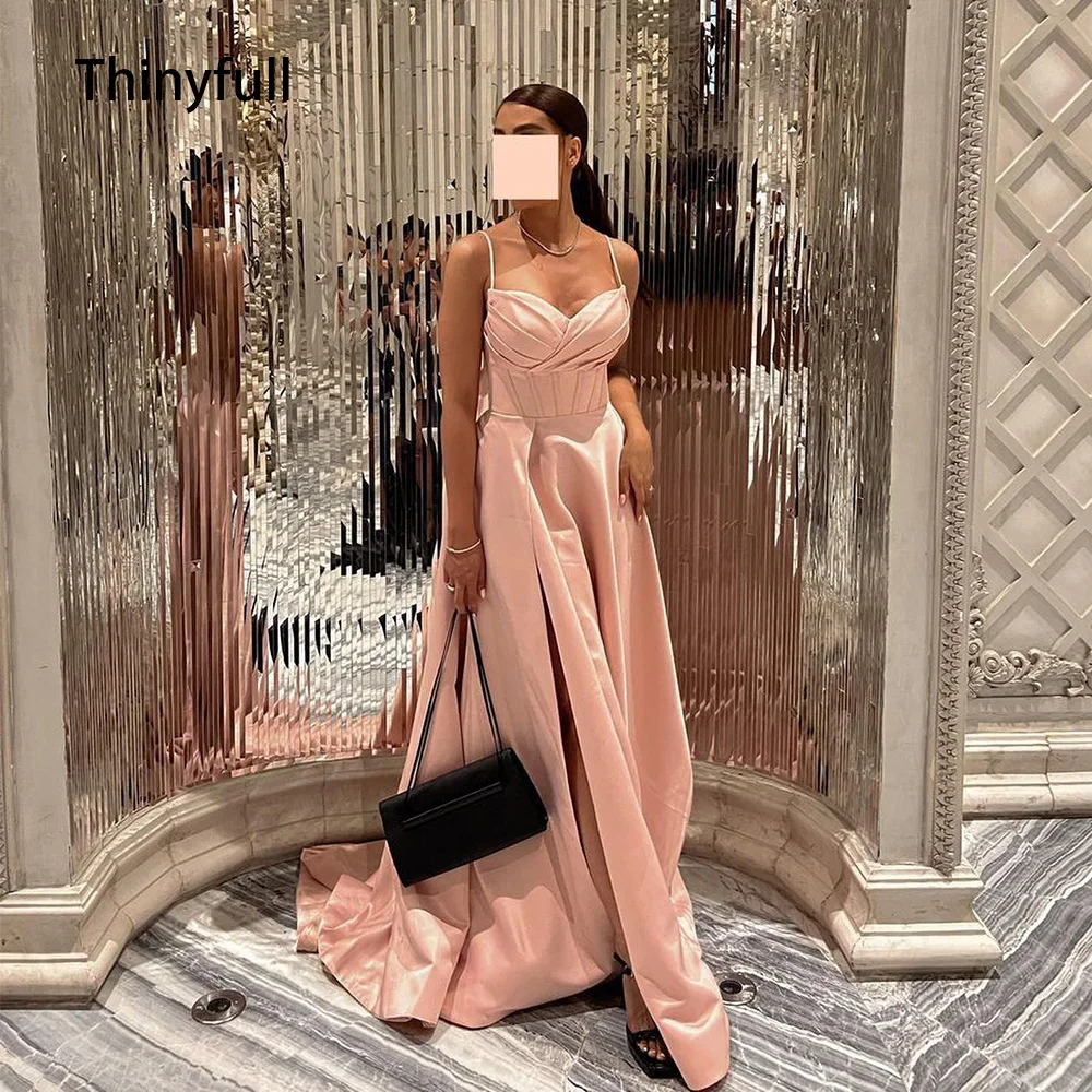 

Thinyfull A Line Evening Party Dresses Spaghetti Strap Sweetheart Side Slit Prom Gowns Celebrate Dresses Formal Occasion Dresses