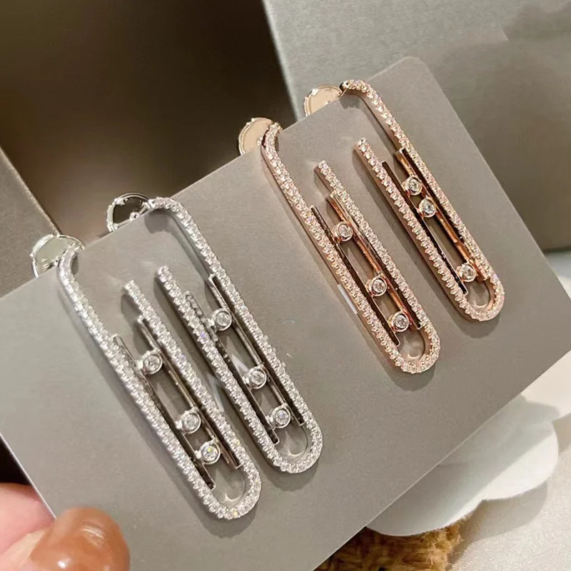 925 sterling silver needle three Zircon Earrings removable move series messika Earrings For women wholesale Fine jewelry 
925 sterling silver needle three Zircon Earrings removable move series messika Earrings For women wholesale Fine jewelry