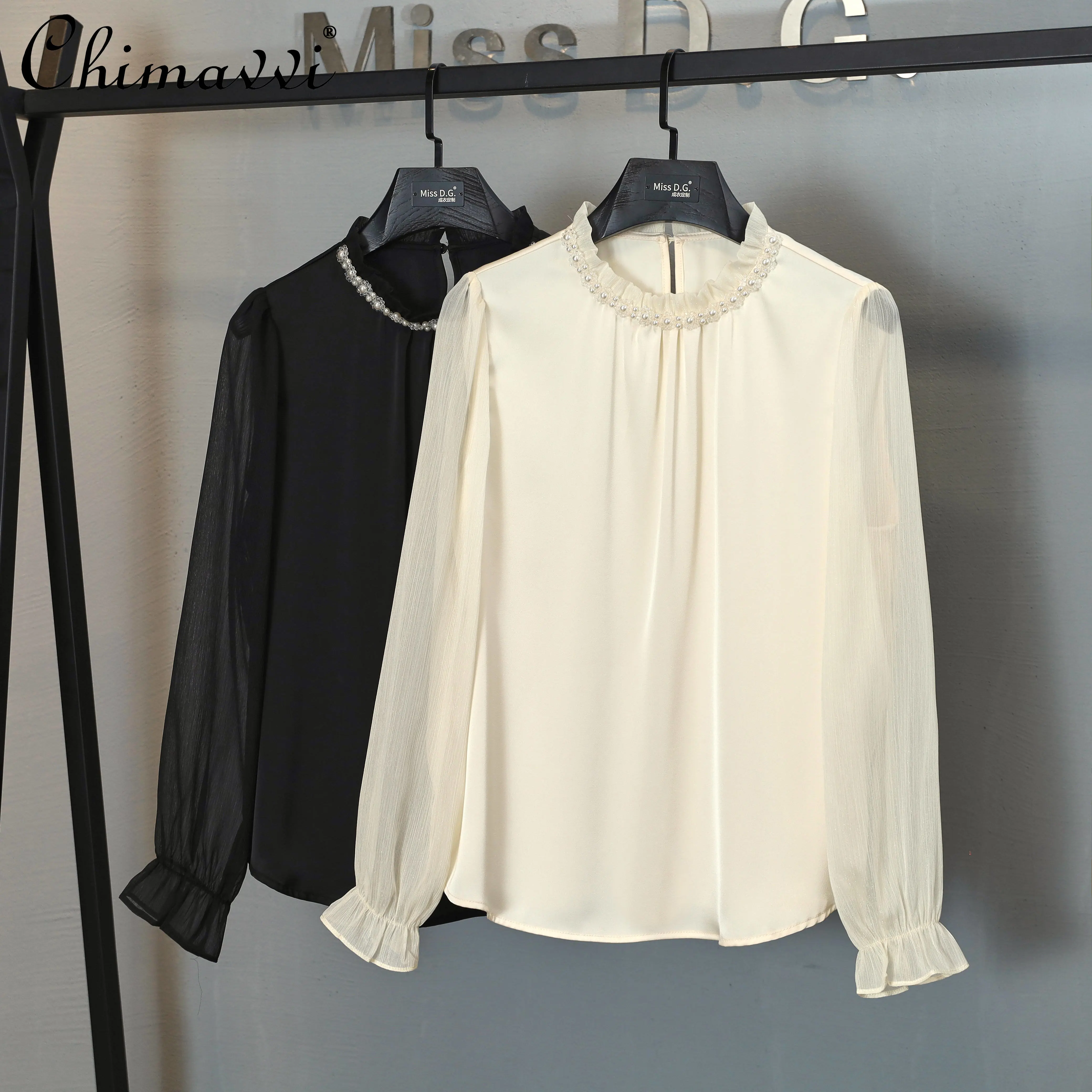 High-End Long-Sleeved Chiffon Shirt for Women 2023 Spring New Heavy Industry Beads Temperament Slim Fit All-Match Blouse Women
High-End Long-Sleeved Chiffon Shirt for Women 2023 Spring New Heavy Industry Beads Temperament Slim Fit All-Match Blouse Women