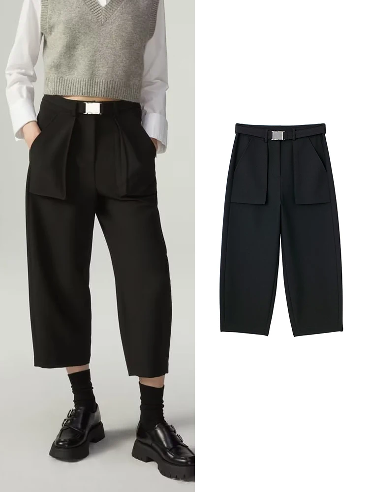TRAF New 2023 Spring Solid Women Pants With Belt Causal High Waist Pockets Pants High Street Causal Ankle-Length Trousers
TRAF New 2023 Spring Solid Women Pants With Belt Causal High Waist Pockets Pants High Street Causal Ankle-Length Trousers