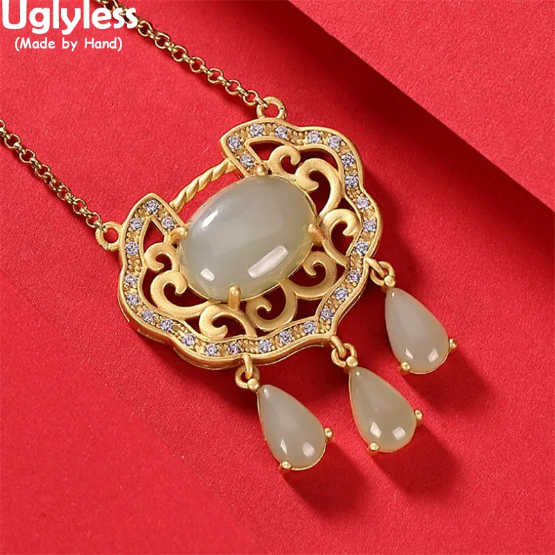 Uglyless Hollow RUYI Ethnic Dress Chokers for Women Natural Jade Jadeite Tassels Necklaces + Chains 925 Silver Pendants Necklace 
Uglyless Hollow RUYI Ethnic Dress Chokers for Women Natural Jade Jadeite Tassels Necklaces + Chains 925 Silver Pendants Necklace