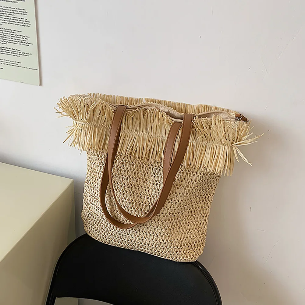 Women Top-Handle Bags Straw Beach Shoulder Bags Fashionable Simple Solid Color Handmade Bags Ladies Handbags
Women Top-Handle Bags Straw Beach Shoulder Bags Fashionable Simple Solid Color Handmade Bags Ladies Handbags