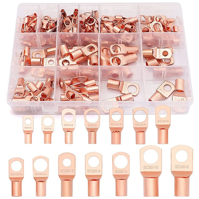 174Pcs Copper Battery Cable Ends Wire Lugs Eyelets Tubular Ring Terminal Connectors SC Terminals For AWG2/4/6/8/10/12
174Pcs Copper Battery Cable Ends Wire Lugs Eyelets Tubular Ring Terminal Connectors SC Terminals For AWG2/4/6/8/10/12