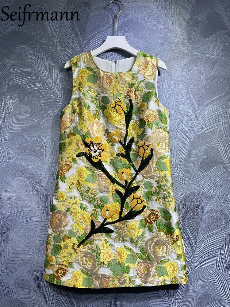 Seifrmann High Quality Summer Women Fashion Runway Tank Dress Gorgeous Sequined Small Floral Printed Sleeveless Mini Dresses
Seifrmann High Quality Summer Women Fashion Runway Tank Dress Gorgeous Sequined Small Floral Printed Sleeveless Mini Dresses