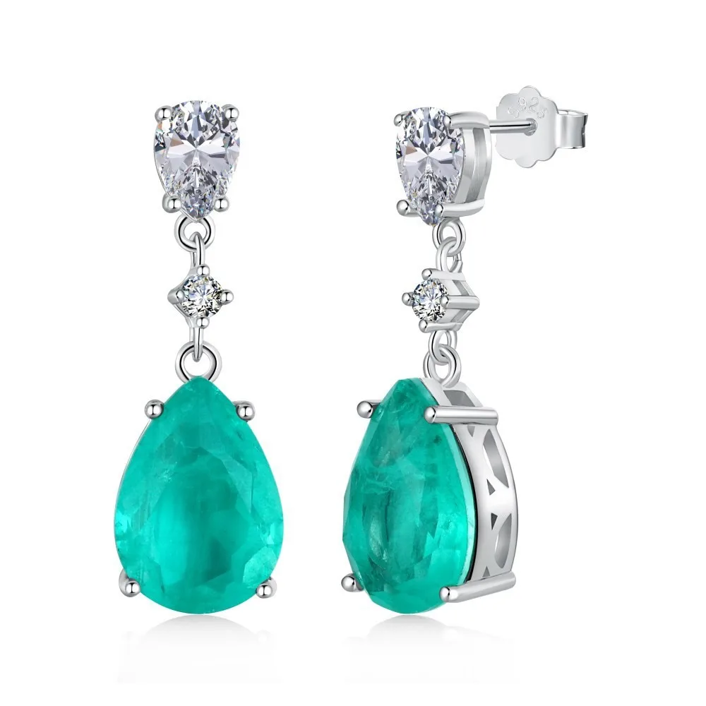 

DY110165ZFSILVER S925 Silver Fashion Simple Green Simulated Paraiba Tourmaline Waterdrop Earring For Women Party Wedding Jewelry