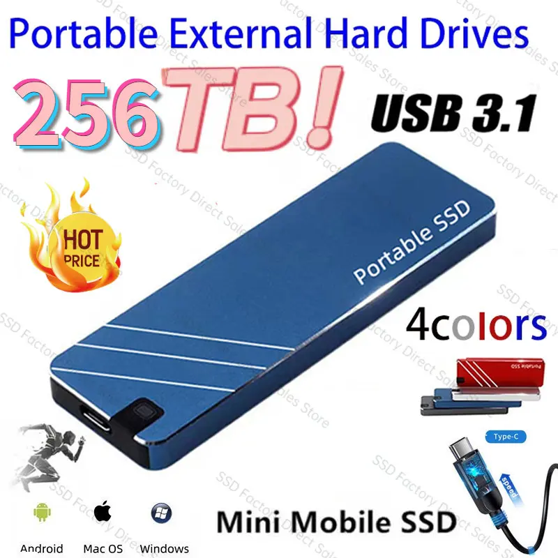 

Портативный мини-Накопитель SSD Type-C/USB3.1 на 256 ТБ, внешний твердотельный накопитель для мобильных устройств, высокоскоростной жесткий диск на 4 ТБ и 16 Тб для ноутбуков/настольных компьютеров/mac