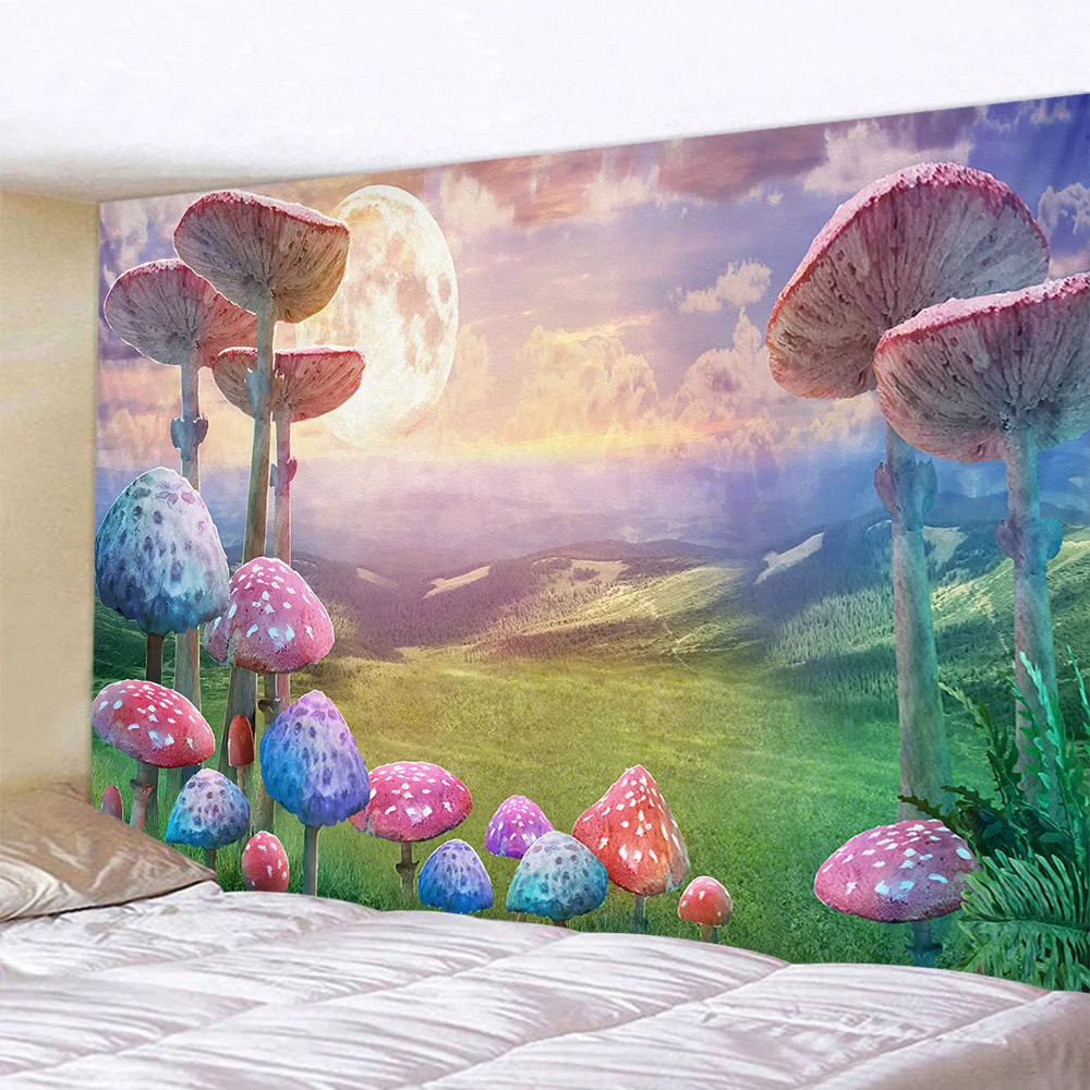 

Fantasy Mushroom Castle Tapestry Home Decor Wall Hanging for Living Room Bedroom Decoration Aesthetic Wall Tapestries Cloth