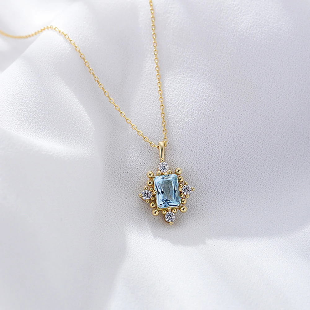 

Ожерелье женское из серебра 925 пробы с натуральным голубым топазом