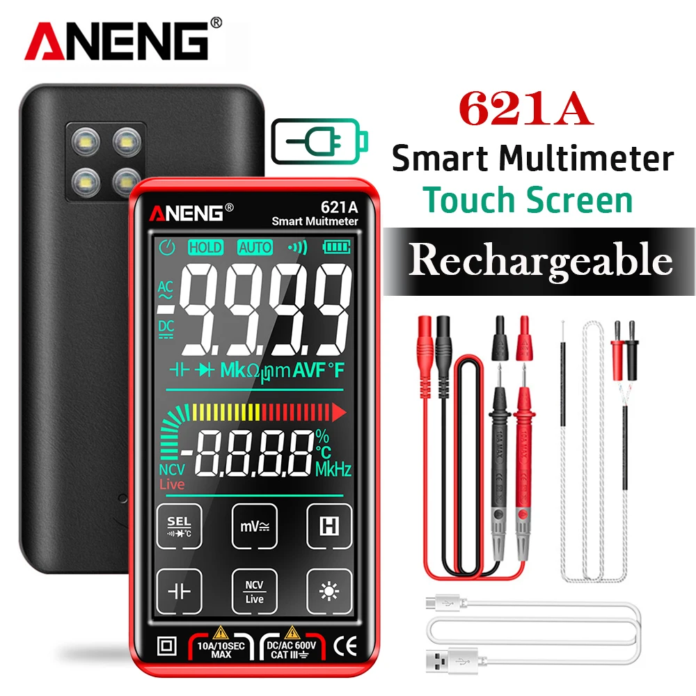 Цифровой мультиметр ANENG 621A с сенсорным экраном перезаряжаемый 9999 отсчетов True RMS