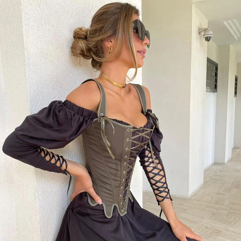 Summer Vintage Corset Bustier Top Women Cut Out Sexy Lace Up Bandage Sleeveless Tank Tops Fairy Princess Vest Cosplay Costume
Summer Vintage Corset Bustier Top Women Cut Out Sexy Lace Up Bandage Sleeveless Tank Tops Fairy Princess Vest Cosplay Costume