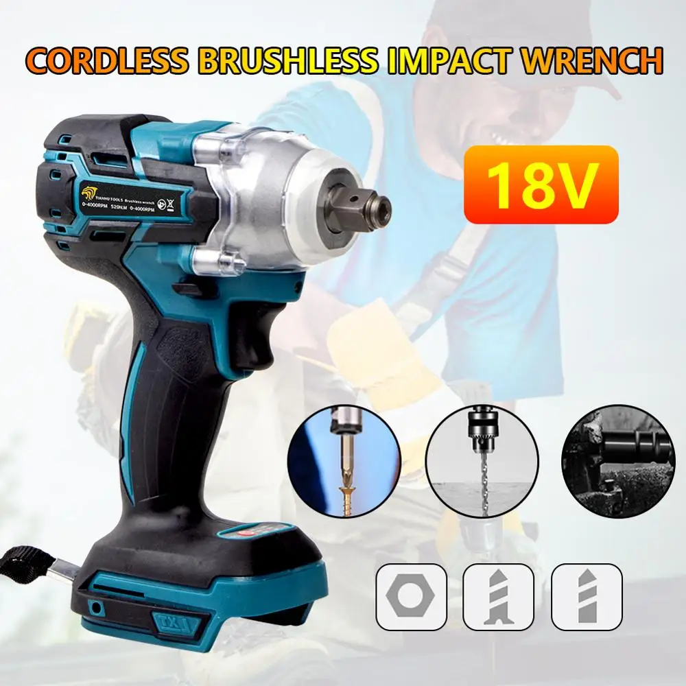 18V 520 N.m Electric Brushless Impact Wrench Cordless 1/2 Socket Wrench Power Tool Rechargeable For Makita Battery
18V 520 N.m Electric Brushless Impact Wrench Cordless 1/2 Socket Wrench Power Tool Rechargeable For Makita Battery