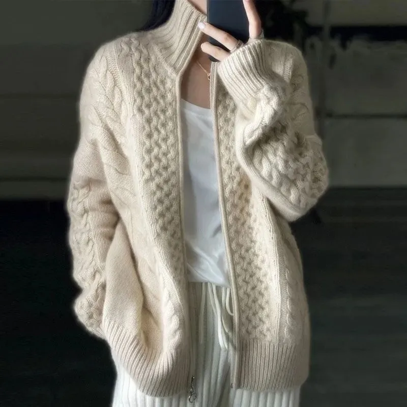Women's Solid Color Cardigan Spring Autumn Stand-up Collar Zipper Long-sleeved Loose Temperament Knitted Jacket Female Clothing
Women's Solid Color Cardigan Spring Autumn Stand-up Collar Zipper Long-sleeved Loose Temperament Knitted Jacket Female Clothing