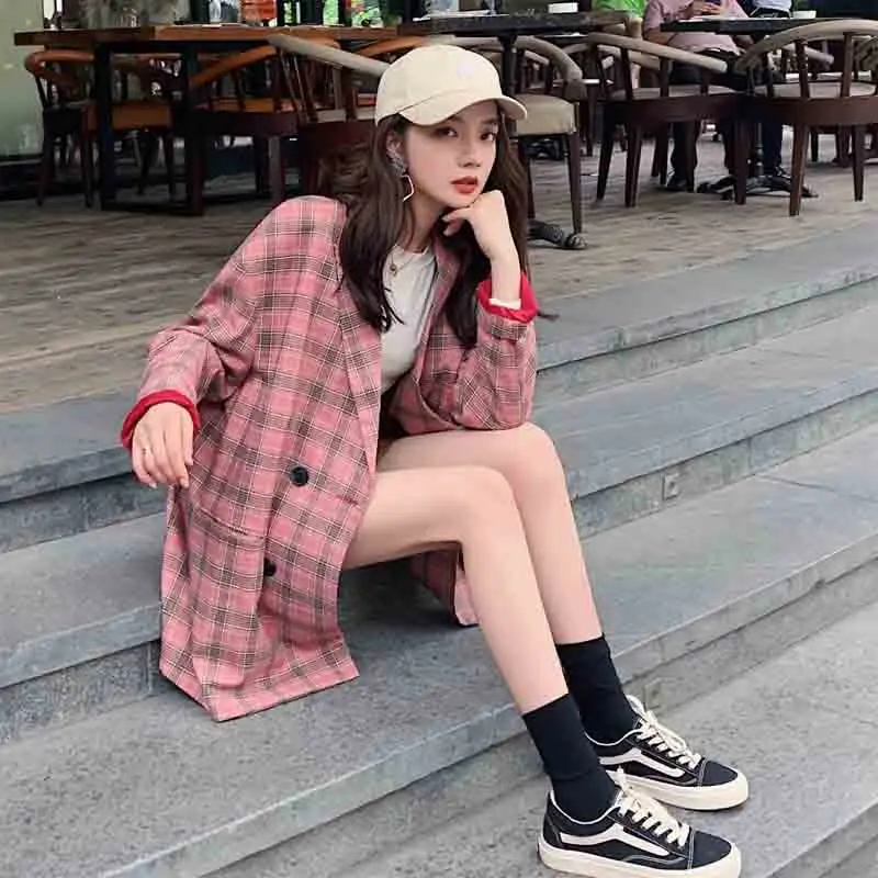 Fashion Spring Women's Vitality Girl Pink Plaid Blazer Women's Loose All-match Casual Double-breasted Mid-length Small Blazer
Fashion Spring Women's Vitality Girl Pink Plaid Blazer Women's Loose All-match Casual Double-breasted Mid-length Small Blazer