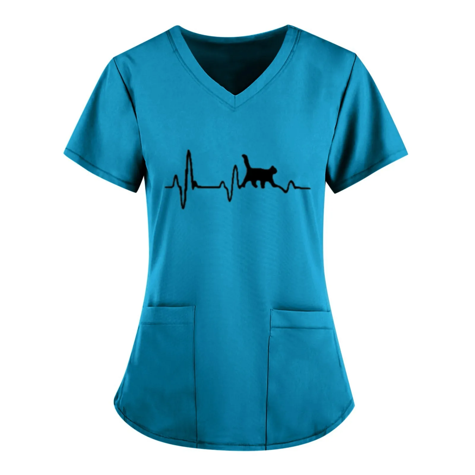 Women Working Uniform Cat Ecg Print Pocket Blouse Short Sleeve V-neck Tops Nurse Uniform Pet Shop Workwear Heathcare Tunic A50
Women Working Uniform Cat Ecg Print Pocket Blouse Short Sleeve V-neck Tops Nurse Uniform Pet Shop Workwear Heathcare Tunic A50