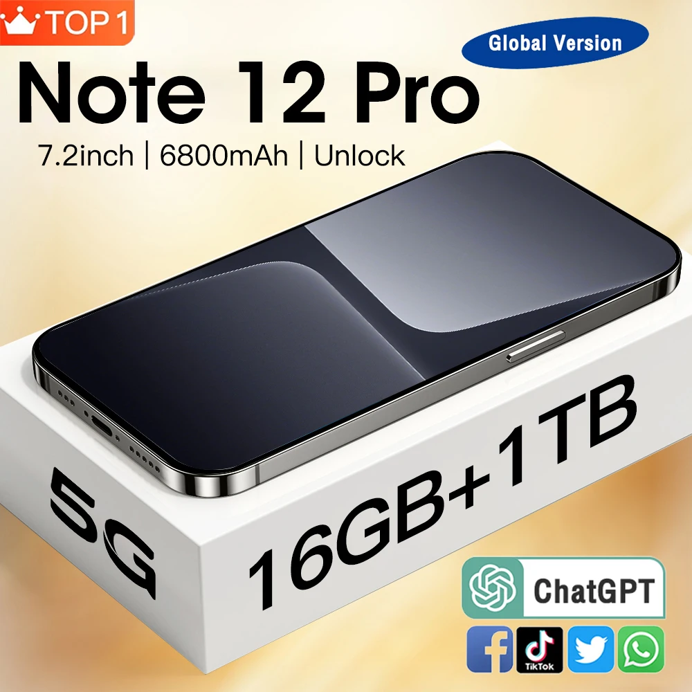 Note 12 Pro Original Smartphone Global Version 7.2 Inch Full Screen 16GB+1TB Cellphones Snapdragon 8 Gen 2 5G Mobile Phone
Note 12 Pro Original Smartphone Global Version 7.2 Inch Full Screen 16GB+1TB Cellphones Snapdragon 8 Gen 2 5G Mobile Phone