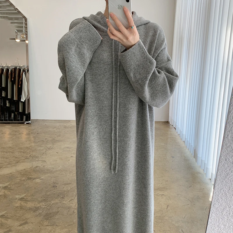 Autumn and Winter Loose Knee Length Sweater Dress Casual Split Hooded Women's Woollen Dress Casual Split Hooded Knitted Dress
Autumn and Winter Loose Knee Length Sweater Dress Casual Split Hooded Women's Woollen Dress Casual Split Hooded Knitted Dress