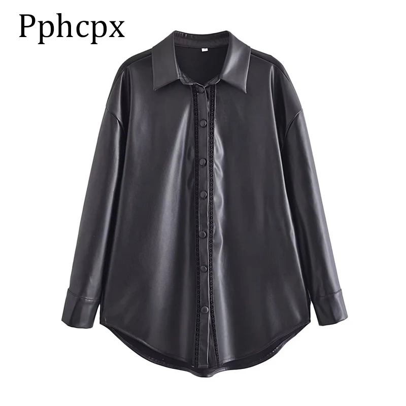 Pphcpx 2022 Fashion Women Shirt PU Jackets Black Long Sleeve Turn-down Collar Female Coats Ladies Single Breasted Blouse Coats
Pphcpx 2022 Fashion Women Shirt PU Jackets Black Long Sleeve Turn-down Collar Female Coats Ladies Single Breasted Blouse Coats