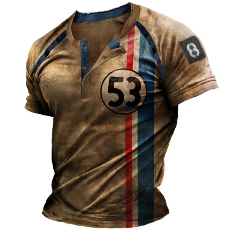 Men's Outdoor Tactical T-shirt Henry Collar Summer Racing Car Retro T-shirts Short sleeve Striped Casual Graphic T Shirts
Men's Outdoor Tactical T-shirt Henry Collar Summer Racing Car Retro T-shirts Short sleeve Striped Casual Graphic T Shirts