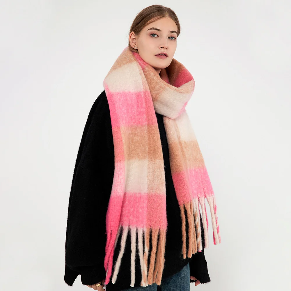 Women's Winter Warm Pink Plaid Fringe Rainbow Scarf Imitation Cashmere Wool Warm Long Scarf Shawl 205*35cm
Women's Winter Warm Pink Plaid Fringe Rainbow Scarf Imitation Cashmere Wool Warm Long Scarf Shawl 205*35cm