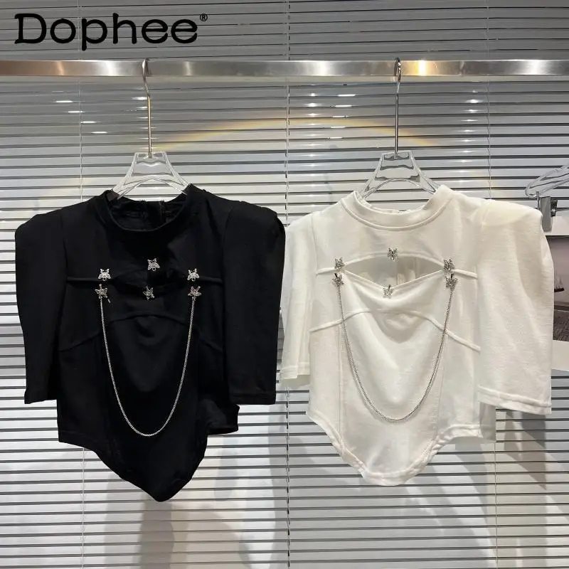 Женская футболка с вырезами, летняя черная футболка с коротким рукавом 
Женская футболка с вырезами, летняя черная футболка с коротким рукавом