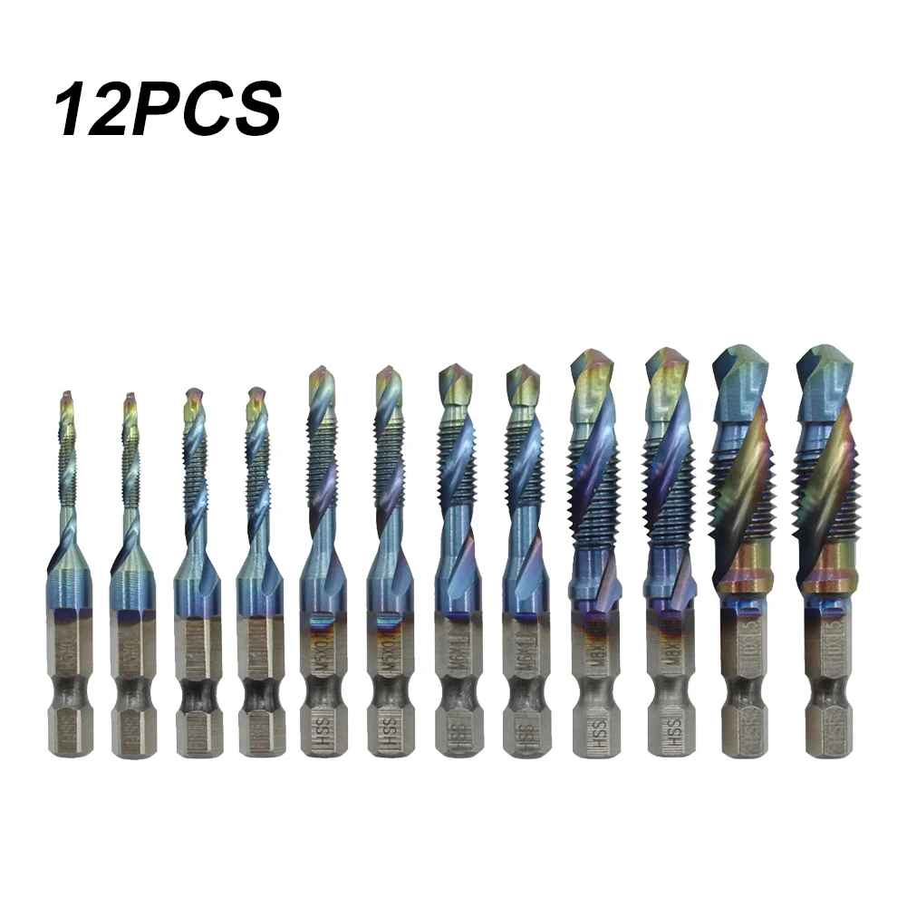 12PCS Composite Hex Shank Tap Drill Bits Set Quick Change Impact HSS Driver Bit Set for Metal Steel Wood Plastic M3-M10 1/4"
12PCS Composite Hex Shank Tap Drill Bits Set Quick Change Impact HSS Driver Bit Set for Metal Steel Wood Plastic M3-M10 1/4"