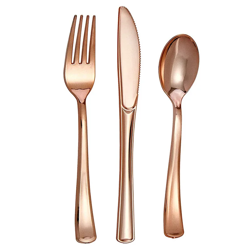18/24Pcs Rose Gold Plastic Silverware- Disposable Flatware Set Heavyweight Plastic Cutlery Include 10 Forks 10 Spoons 10 Knives
18/24Pcs Rose Gold Plastic Silverware- Disposable Flatware Set Heavyweight Plastic Cutlery Include 10 Forks 10 Spoons 10 Knives