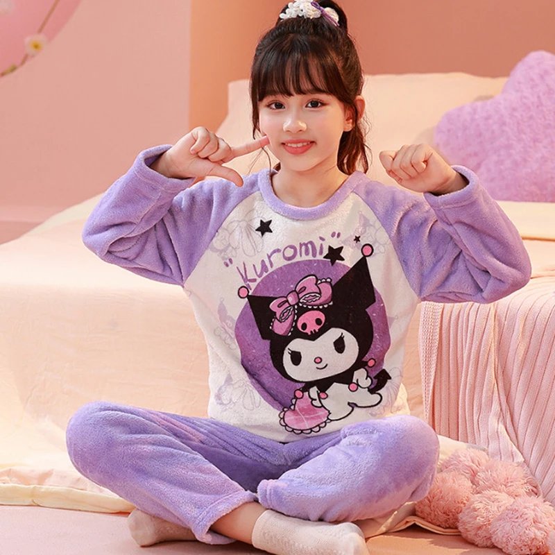Sanrio Kawaii пижамный комплект со штанами Kuromi Cinnamoroll Melody одежда для девочек зимняя